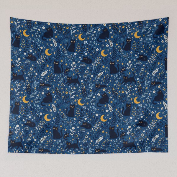 Item preview, Black Cats Moonlit Botanical Night Pattern designed and sold by Moizento.