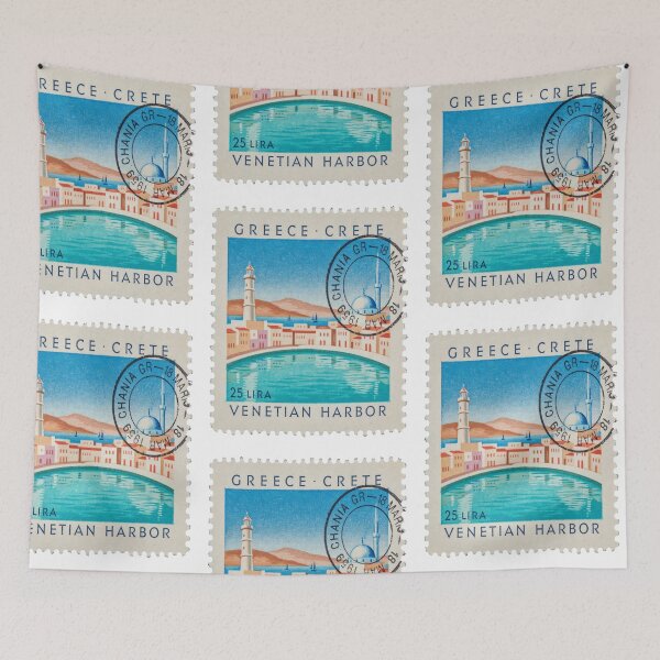 Item preview, Chania Crete Venetian Harbor Lighthouse Postage Stamp Sticker designed and sold by stickercuffs.