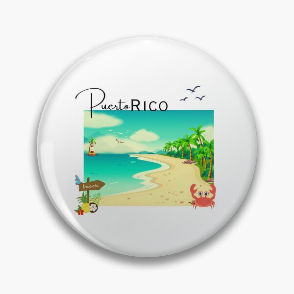 Item preview, Puerto Rico Tropical Beach Scene - Lighthouse & Palm Trees Illustration designed and sold by DonnaRaine.