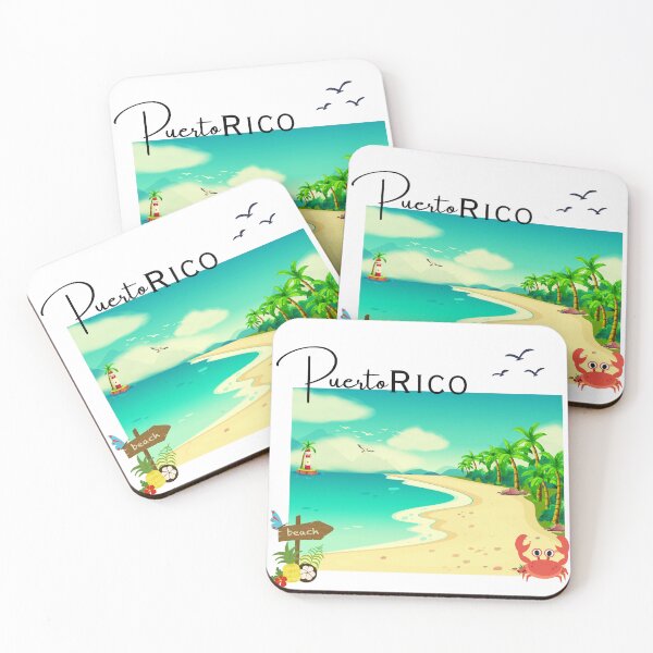 Item preview, Puerto Rico Tropical Beach Scene - Lighthouse & Palm Trees Illustration designed and sold by DonnaRaine.