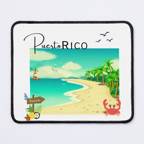 Item preview, Puerto Rico Tropical Beach Scene - Lighthouse & Palm Trees Illustration designed and sold by DonnaRaine.