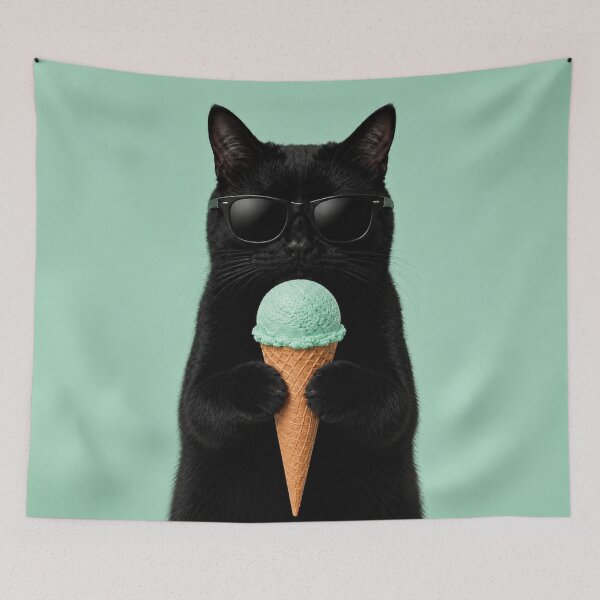 Item preview, Cool Cat with Mint Ice Cream designed and sold by LittleGinnyArt.