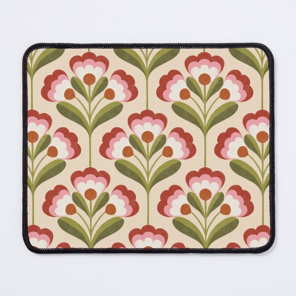 Item preview, Retro 70s Folk Floral Pattern in Cream Linen & Olive designed and sold by Illustrated by Nat.