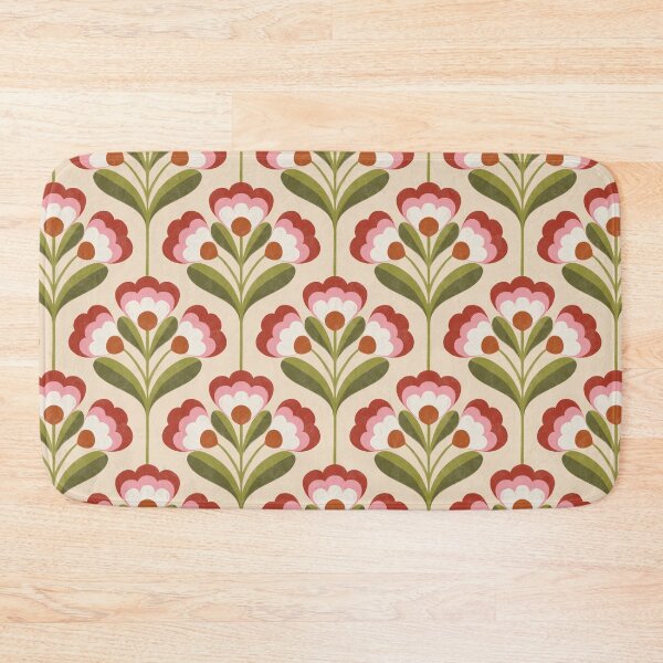 Item preview, Retro 70s Folk Floral Pattern in Cream Linen & Olive designed and sold by Illustrated by Nat.