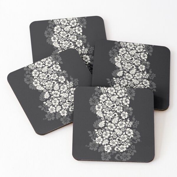 Item preview, Tifaifai Hibiscus – Black Hawaiian Floral Print designed and sold by CreaTahiti.