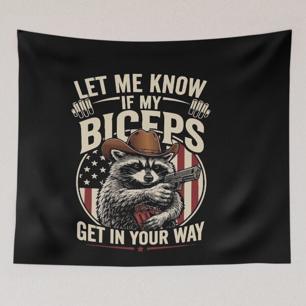 Item preview, Let Me Know If My Biceps Get in Your Way Gym Funny Raccoon designed and sold by BornBorn.