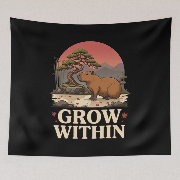 Item preview, Grow Within Capybara – Vintage Zen Bonsai Nature Design designed and sold by No Excuses Supply.