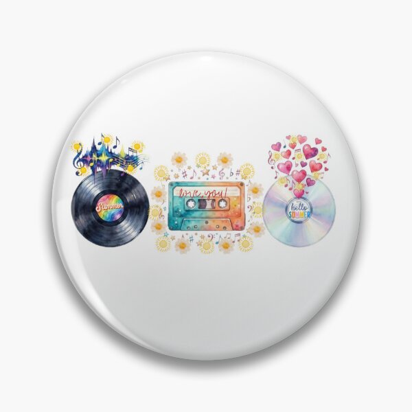 Item preview, Retro Music Collection Vinyl Cassette CD Watercolor Summer Vibes Illustration designed and sold by VibranPalette.