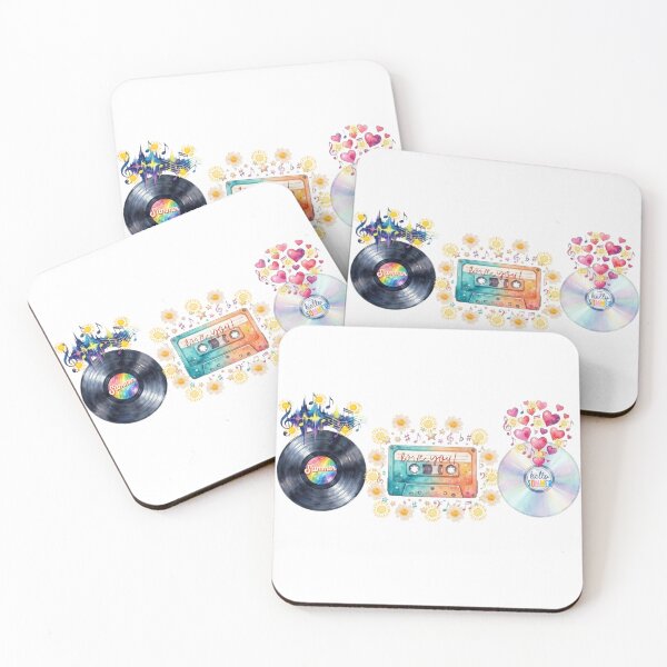 Item preview, Retro Music Collection Vinyl Cassette CD Watercolor Summer Vibes Illustration designed and sold by VibranPalette.