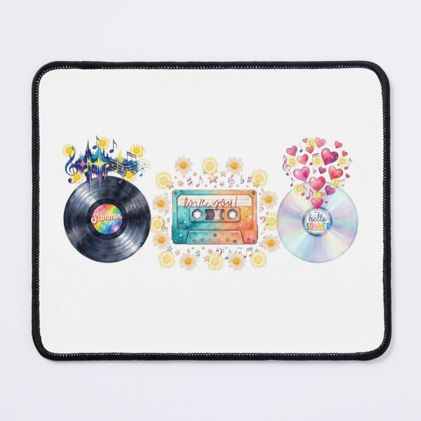 Item preview, Retro Music Collection Vinyl Cassette CD Watercolor Summer Vibes Illustration designed and sold by VibranPalette.