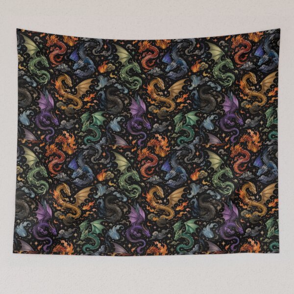 Item preview, Colorful Dragons Celestial Fantasy Fire Elemental Pattern designed and sold by Moizento.