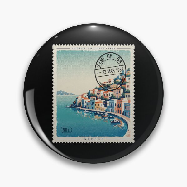 Item preview, Symi Greece Neoclassical Harbor Aegean Postage Stamp Sticker designed and sold by stickercuffs.