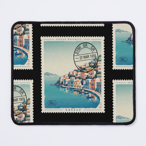 Item preview, Symi Greece Neoclassical Harbor Aegean Postage Stamp Sticker designed and sold by stickercuffs.