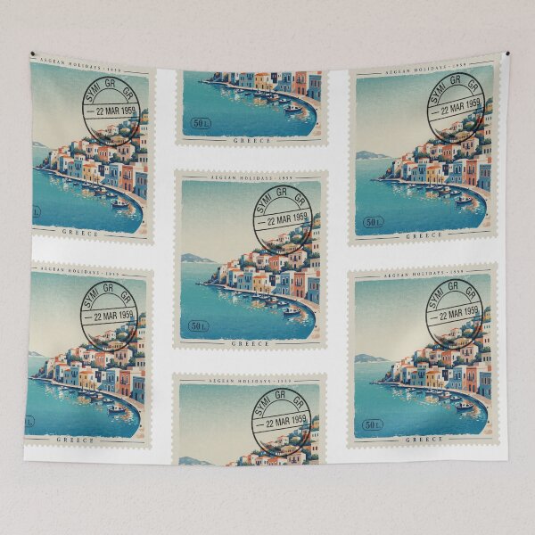 Item preview, Symi Greece Neoclassical Harbor Aegean Postage Stamp Sticker designed and sold by stickercuffs.