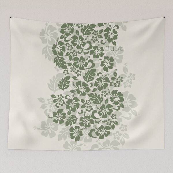 Item preview, Tifaifai Hibiscus – Sage Green Floral Print designed and sold by CreaTahiti.