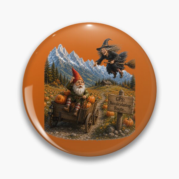 Item preview, Funny Pumpkin Patch Gnome & Witch – GPS: Recalculating Route Halloween Design designed and sold by Alpine-Ink.