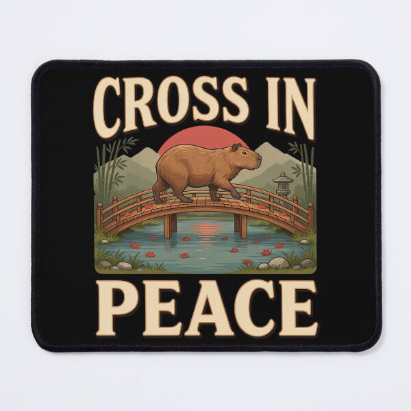 Item preview, Cross in Peace Capybara – Vintage Zen Bridge Nature Design designed and sold by No Excuses Supply.