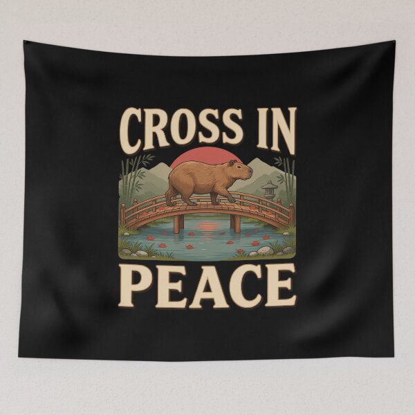 Item preview, Cross in Peace Capybara – Vintage Zen Bridge Nature Design designed and sold by No Excuses Supply.