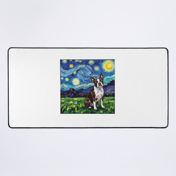 Item preview, Boston Terrier Starry Night Swirling Sky Art designed and sold by SiarheiYur.