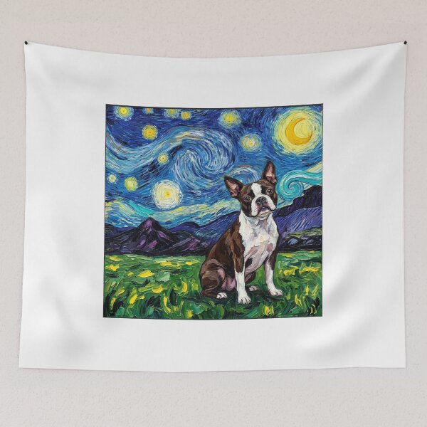 Item preview, Boston Terrier Starry Night Swirling Sky Art designed and sold by SiarheiYur.