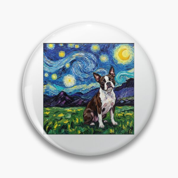 Item preview, Boston Terrier Starry Night Swirling Sky Art designed and sold by SiarheiYur.