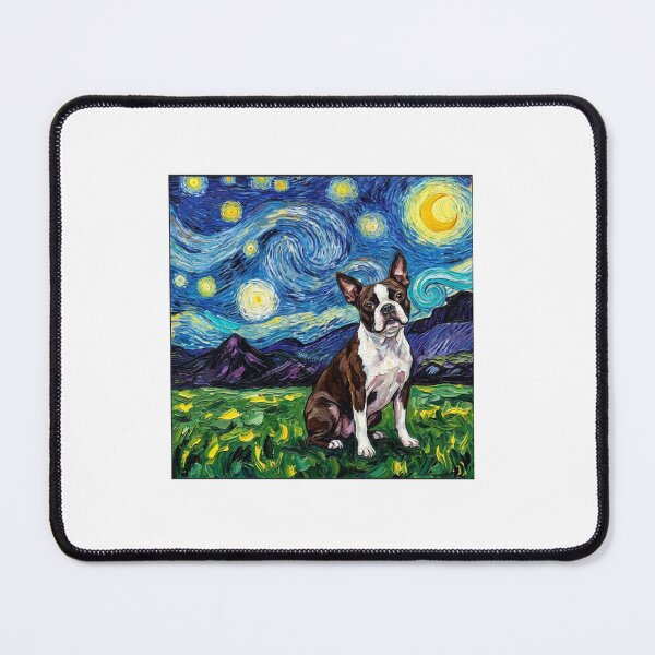 Item preview, Boston Terrier Starry Night Swirling Sky Art designed and sold by SiarheiYur.