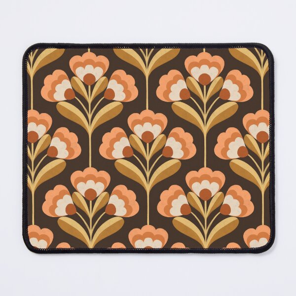 Item preview, Retro 70s Folk Floral Pattern in Chocolate Brown & Mustard Yellow designed and sold by Illustrated by Nat.