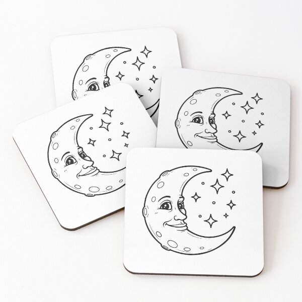 Item preview, Vintage Crescent Moon Face Line Art designed and sold by ArtPer-design.