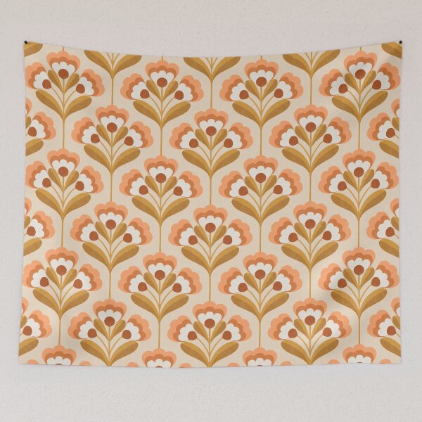Item preview, Retro 70s Folk Floral Pattern in Cream & Mustard Yellow designed and sold by Illustrated by Nat.