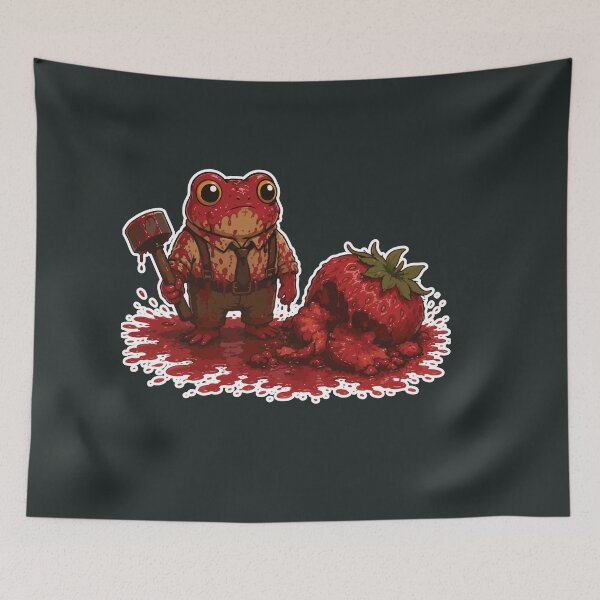 Item preview, Funny Horror Frog Sticker – Strawberry Crime Scene Cartoon designed and sold by SimplePoDesign.