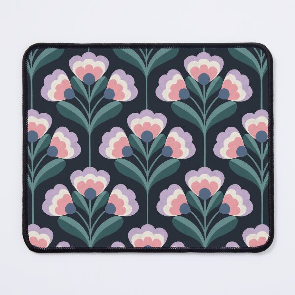 Item preview, Retro 70s Folk Floral Pattern in Navy Blue & Lilac designed and sold by Illustrated by Nat.