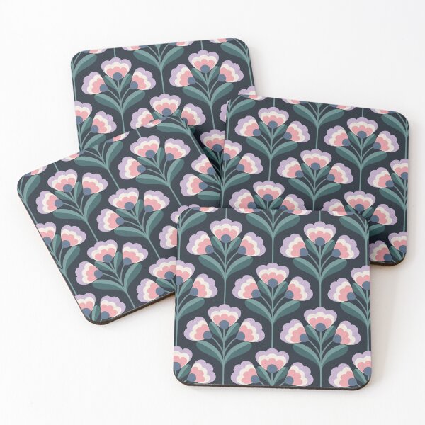 Item preview, Retro 70s Folk Floral Pattern in Navy Blue & Lilac designed and sold by Illustrated by Nat.