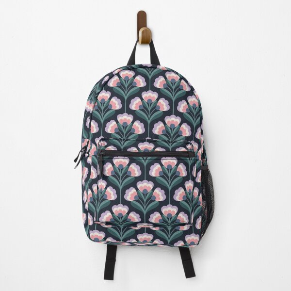 Item preview, Retro 70s Folk Floral Pattern in Navy Blue & Lilac designed and sold by Illustrated by Nat.