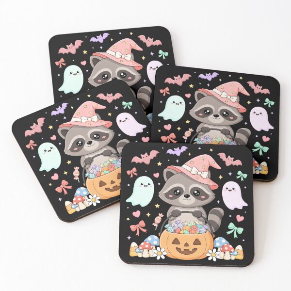 Item preview, Cute Pink Halloween Raccoon Trick or Treat Kawaii Design designed and sold by SoftStyleStudio ⭐⭐⭐.
