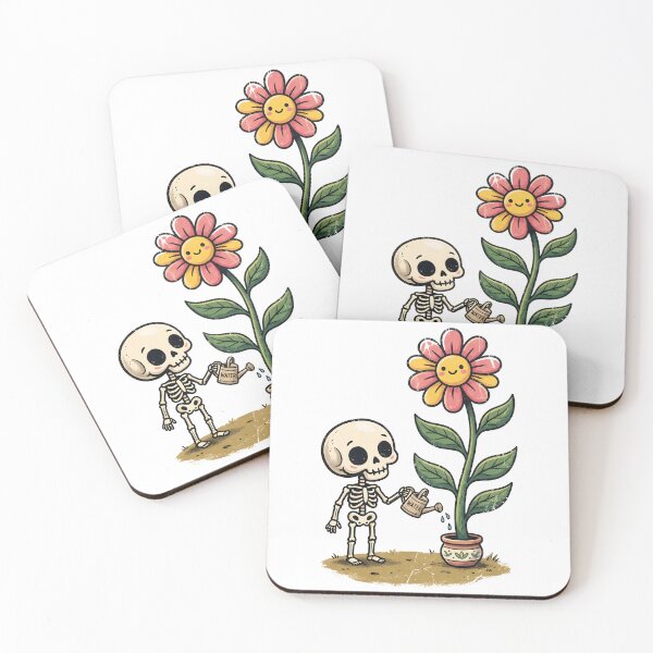 Item preview, Skeleton Watering Smiling Flower in Pot with Tiny Watering Can designed and sold by MisteryDesigner.