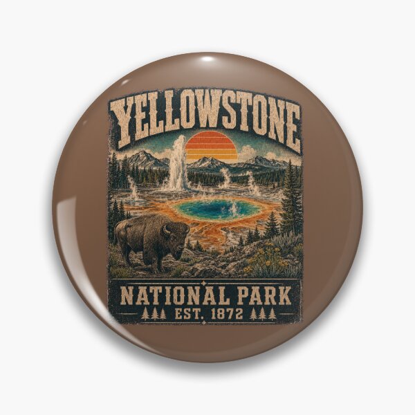 Item preview, Vintage Yellowstone National Park Bison and Geyser Illustration designed and sold by Tobull.
