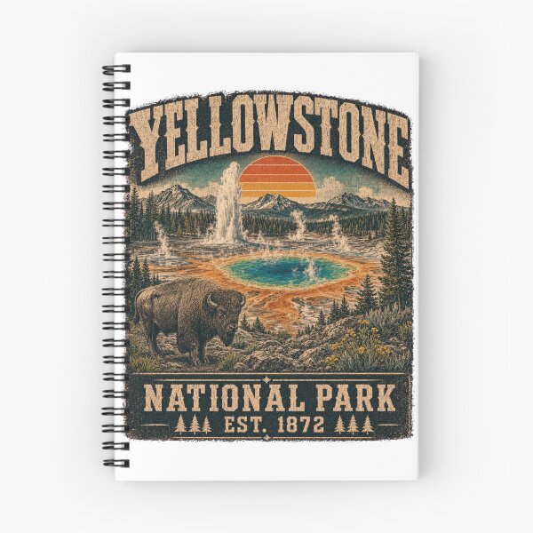 Item preview, Vintage Yellowstone National Park Bison and Geyser Illustration designed and sold by Tobull.