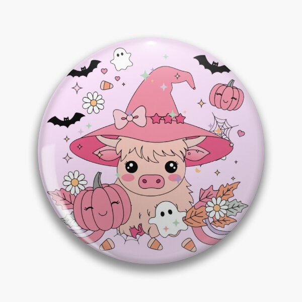 Item preview, Cute Pink Highland Cow Witch Kawaii Halloween Design designed and sold by SoftStyleStudio ⭐⭐⭐.