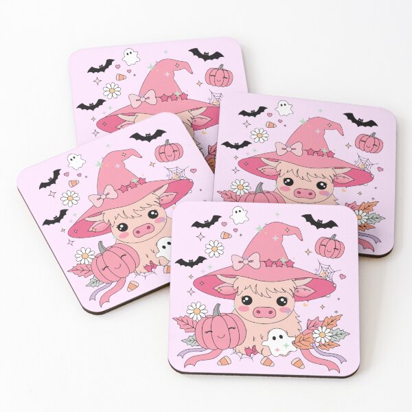 Item preview, Cute Pink Highland Cow Witch Kawaii Halloween Design designed and sold by SoftStyleStudio ⭐⭐⭐.