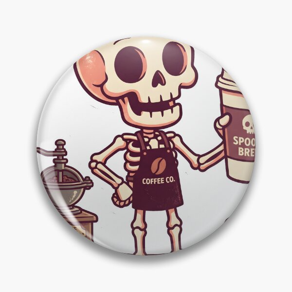 Item preview, Skeleton Barista Wearing Coffee Co Apron Holding Spooky Brew Cup Next to Vintage Grinder designed and sold by MisteryDesigner.