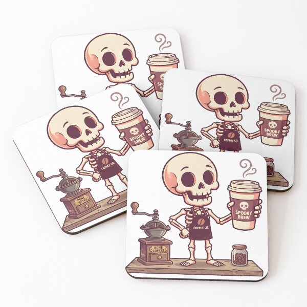 Item preview, Skeleton Barista Wearing Coffee Co Apron Holding Spooky Brew Cup Next to Vintage Grinder designed and sold by MisteryDesigner.