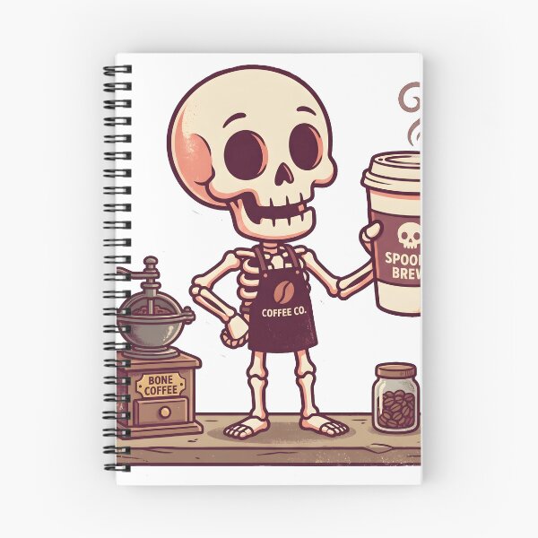 Item preview, Skeleton Barista Wearing Coffee Co Apron Holding Spooky Brew Cup Next to Vintage Grinder designed and sold by MisteryDesigner.