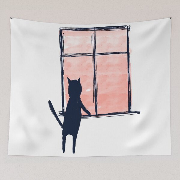 Item preview, Funny Black Cat Window Introvert Meme designed and sold by ArtbyLanaN.