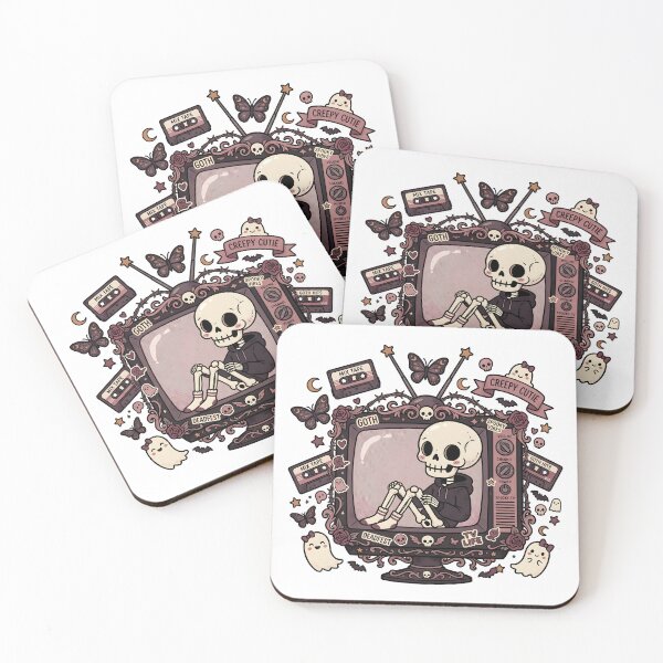 Item preview, Skeleton Sitting Inside Vintage Television Surrounded by Mix Tapes Butterflies Ghosts and Goth  designed and sold by MisteryDesigner.