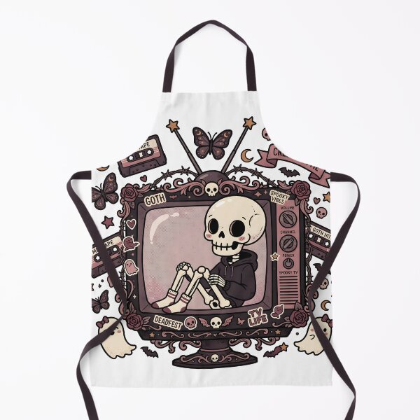 Item preview, Skeleton Sitting Inside Vintage Television Surrounded by Mix Tapes Butterflies Ghosts and Goth designed and sold by MisteryDesigner.