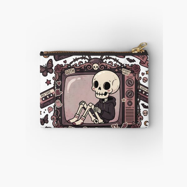 Item preview, Skeleton Sitting Inside Vintage Television Surrounded by Mix Tapes Butterflies Ghosts and Goth  designed and sold by MisteryDesigner.