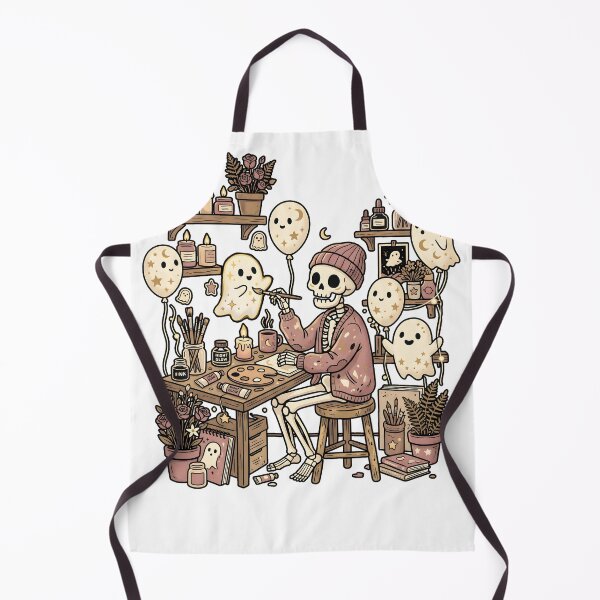 Item preview, Skeleton Wearing Beanie and Sweater Painting Ghost Balloons at Cozy Art Desk  designed and sold by MisteryDesigner.