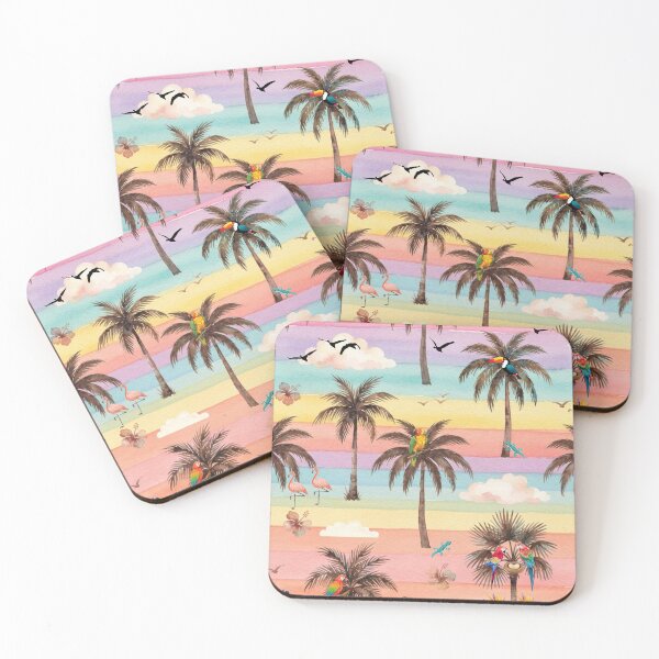 Item preview, Vibrant Tropical Paradise Watercolor Pattern with Palm Trees and Exotic Animals designed and sold by VibranPalette.