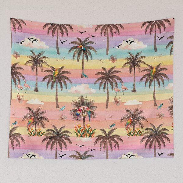 Item preview, Vibrant Tropical Paradise Watercolor Pattern with Palm Trees and Exotic Animals designed and sold by VibranPalette.