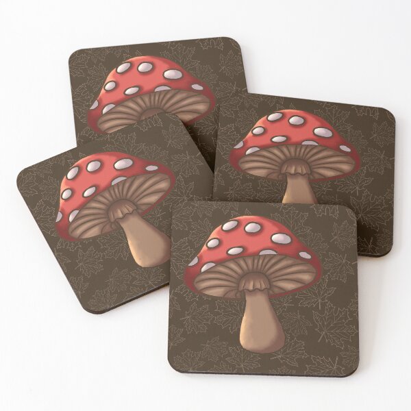 Item preview, Amanita mushroom on chocolate brown maple leaf designed and sold by OhNoNotAgain42.